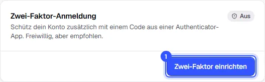 Abschnitt Zwei-Faktor-Anmeldung im Konto, Status Aus, mit dem Knopf Zwei-Faktor einrichten