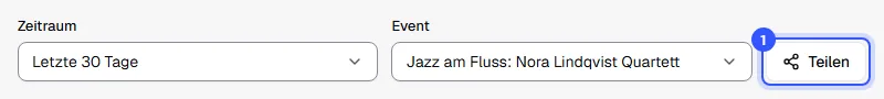 Auswahl Zeitraum und Event mit dem Jazzkonzert, daneben der Knopf Teilen