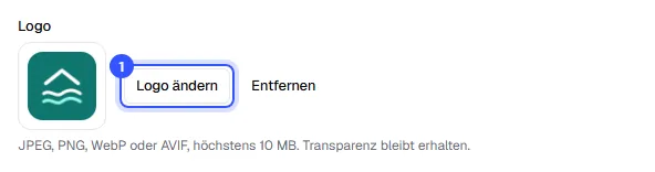 Bereich Logo in den allgemeinen Einstellungen mit Vorschau des Logos und dem Knopf Logo ändern
